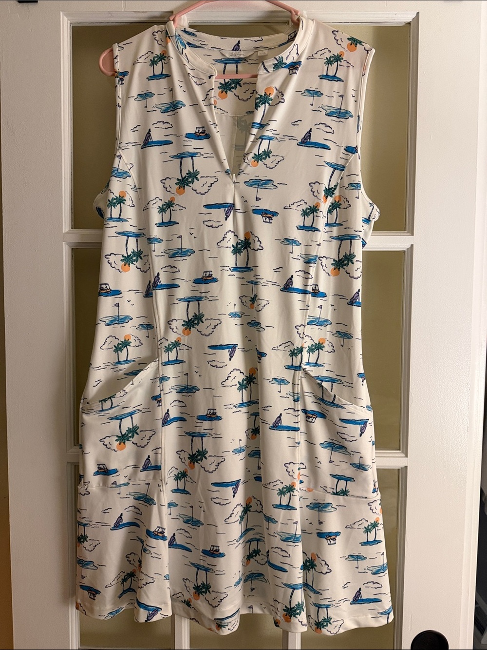 Lady Hagen White Mini Golf Dress with Blue & Green Tropical Print